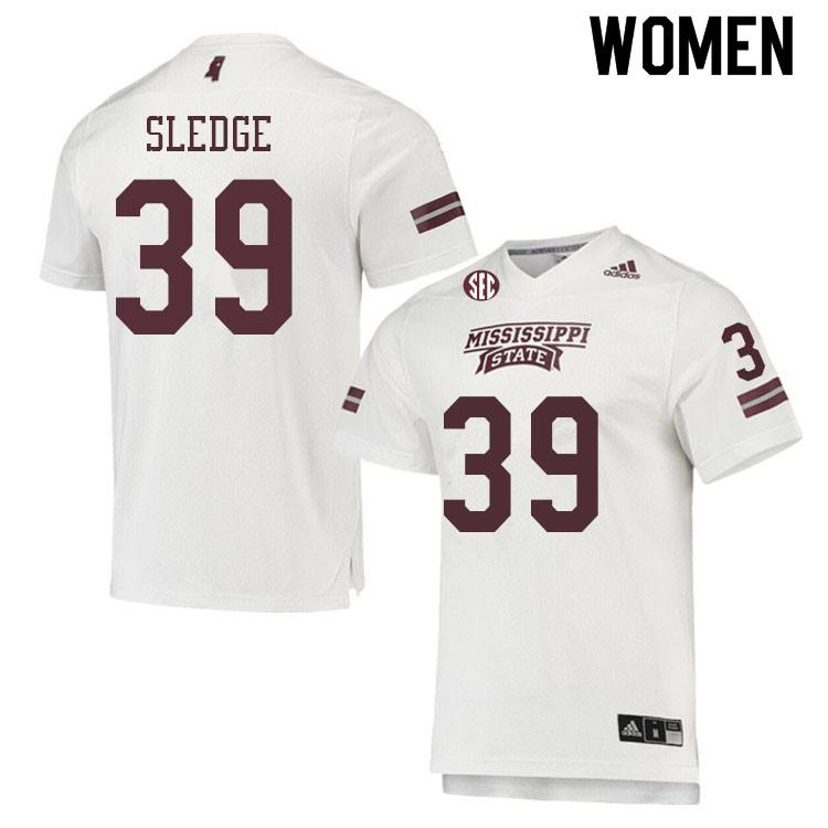 Women #39 Avery Sledge Mississippi State Bulldogs College Football Jerseys Sale-White